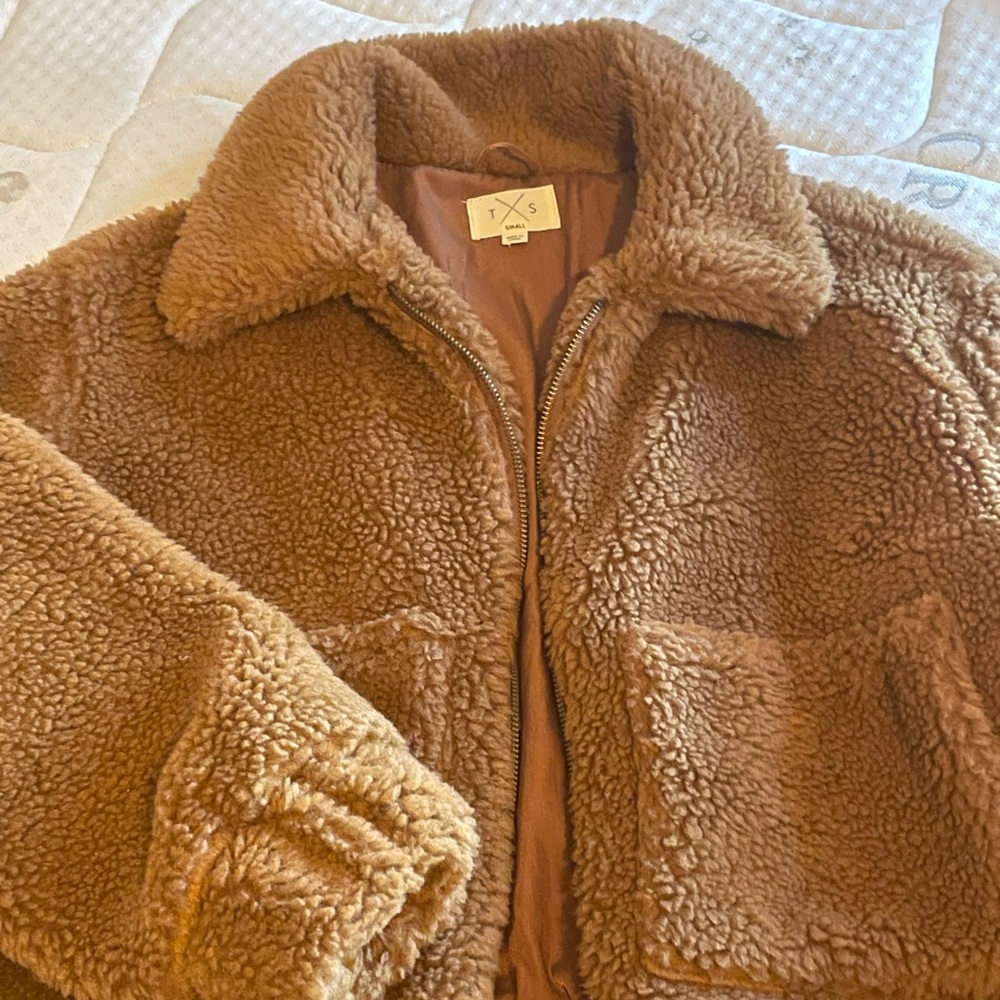 Brown plush bomber jacket - Small, like new